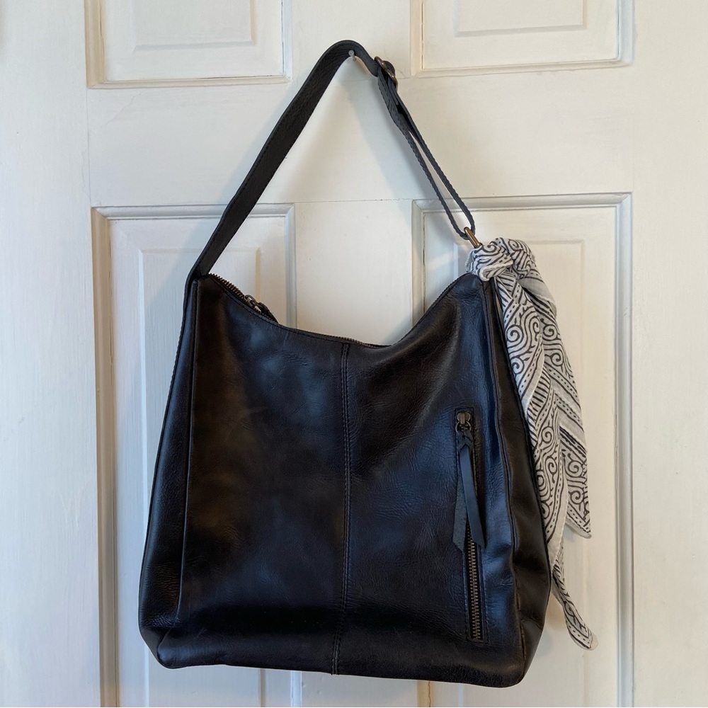 Able Black Leather Lorena Shoulder Bag with Scarf